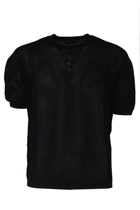 Shop EMPORIO ARMANI  T-shirt: Emporio Armani maglia a punto rete con fondo logo jacquard.
Punto rete.
Trama microtraforata.
Girocollo.
Maniche corte.
Profili in maglia unita.
Fondo profilato con logo jacquard.
Composizione 100% Cotone.
Made in Cina.. 3D1MXR 1MQBZ-0999